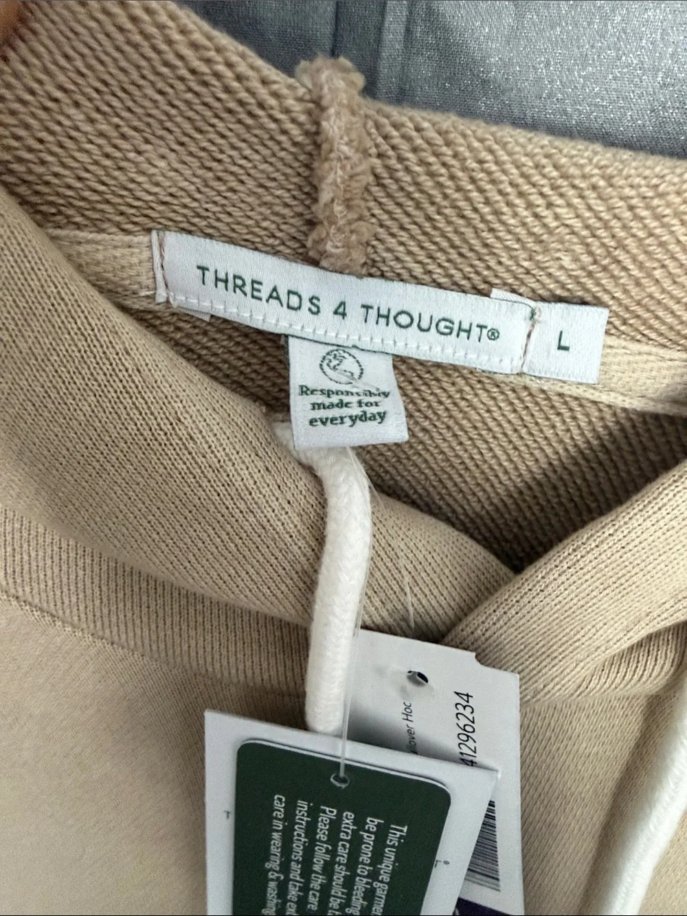 Threads 4 Thought Men's Sand Beige Hoodie with White Drawcords